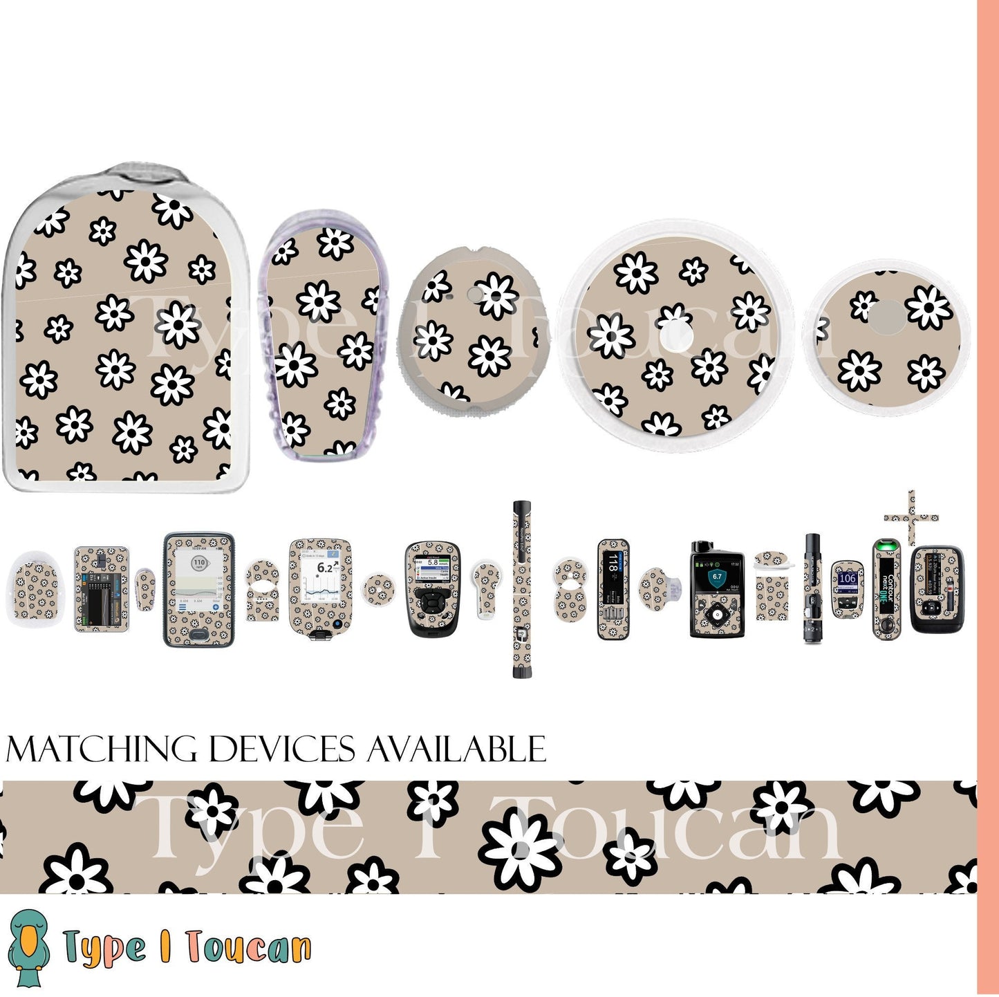 Natural Beige Daisies |Device Stickers