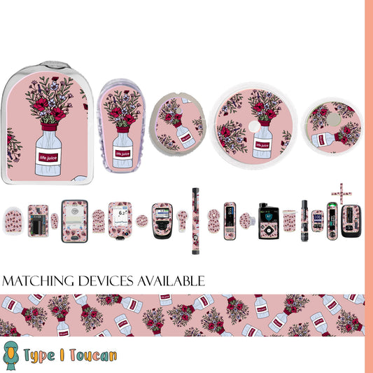 Poppy Floral Insulin Print |Device Stickers