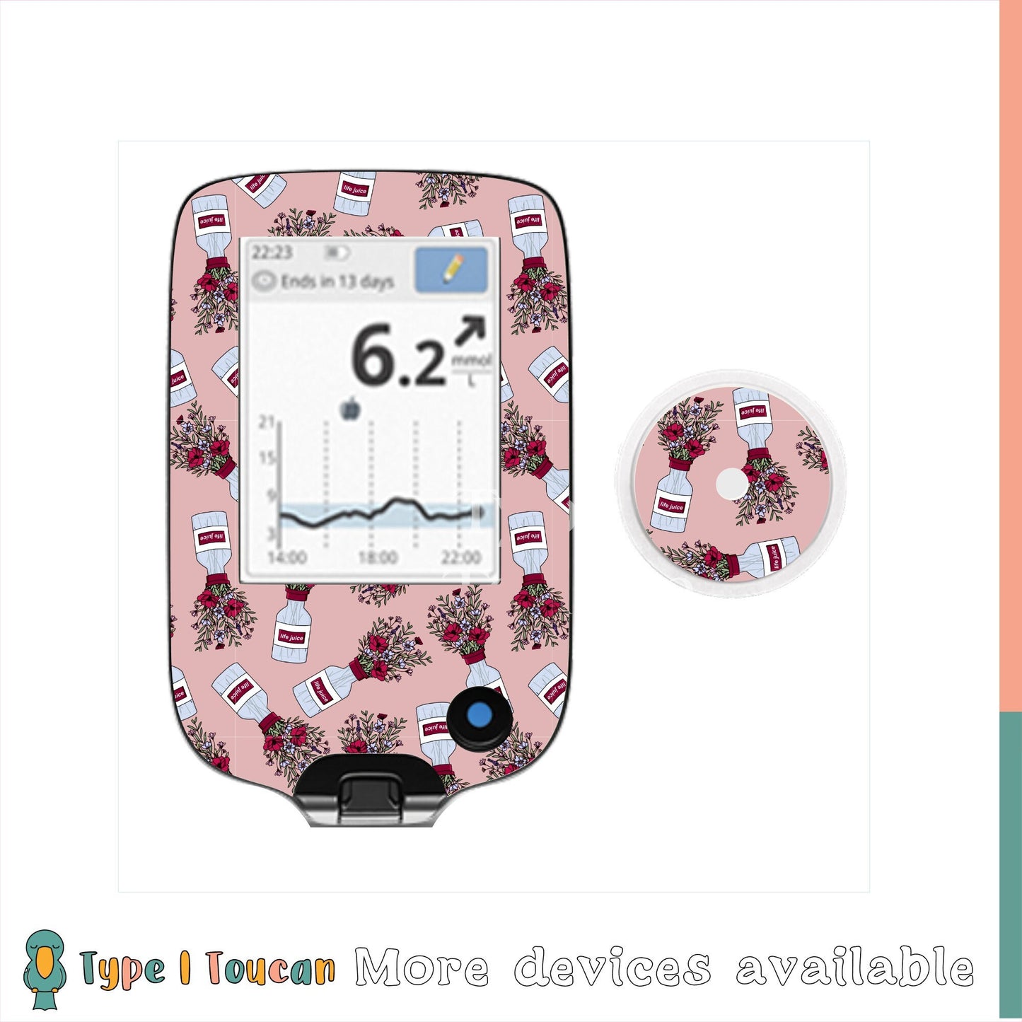Poppy Floral Insulin Print |Device Stickers