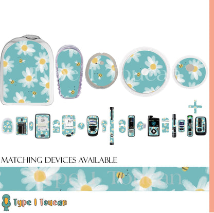 Daisies and Bees in Blue | Device Stickers